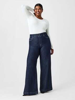 SPANX Raw Indigio Full Length Wide Leg Jeans